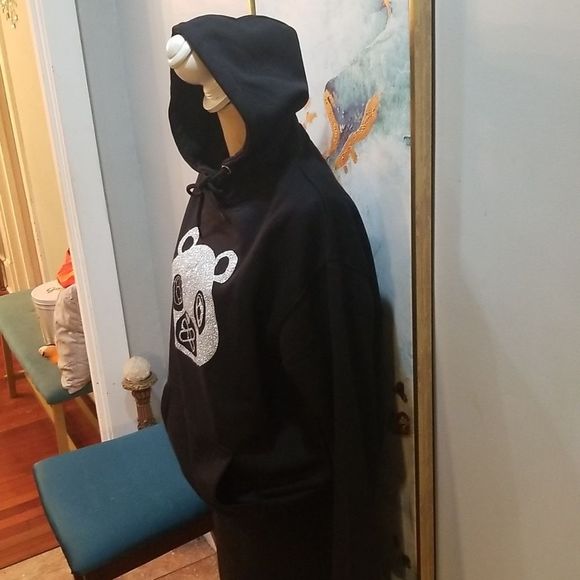 Glitter Panda Face Streetwear Hoodie NWOT Sz.M Oversized CHOOSE PINK OR SILVER - Picture 2 of 13